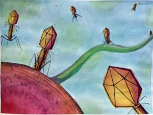 An artistic rendering of phages. (Credit: Antara Mutalik)