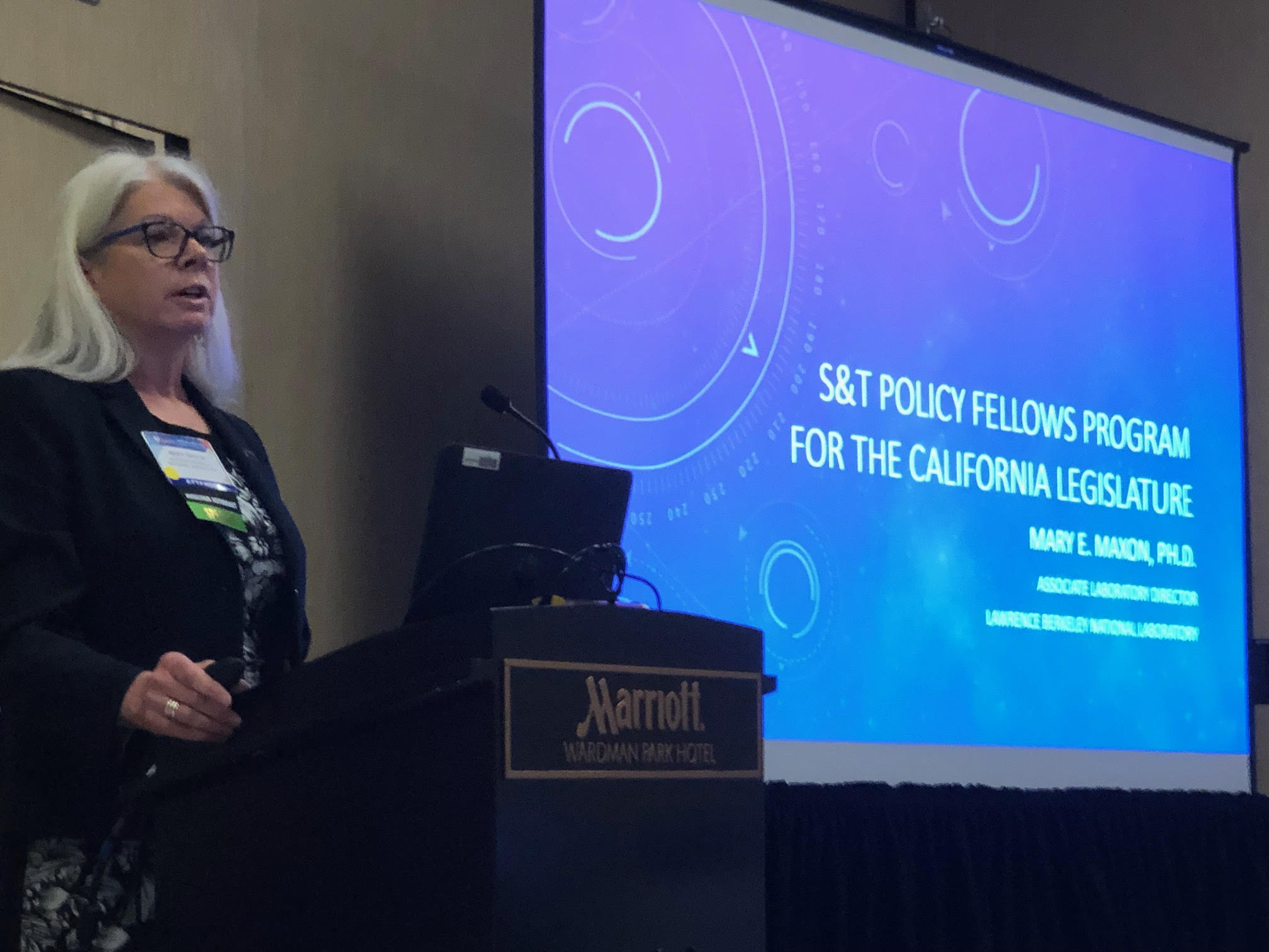 Mary Maxon speaking at the American Association for the Advancement of Science (AAAS) conference