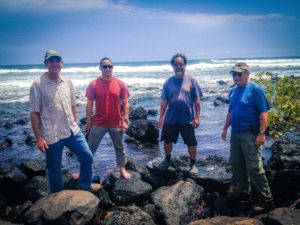 Gary Andersen with Wataru Kumangai, Gary Ueunten, and Watson Okubo from the State of Hawaii DOH at a sampling site in Poipu.