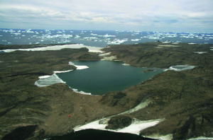 Aerial view of Ace Lake in March, as ice begins to reform on the surface. (Courtesy of Anthony Hull)