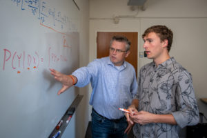 Univ. of Tennessee undergrad Elliot Perryman (on right) worked with Biosciences staff scientist Peter Zwart during his fall 2019 BLUR internship. (Credit: Thor Swift/Berkeley Lab)