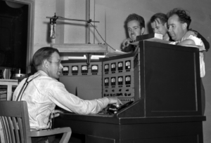 Ernest Lawrence at the controls of the cyclotron in 1939.
