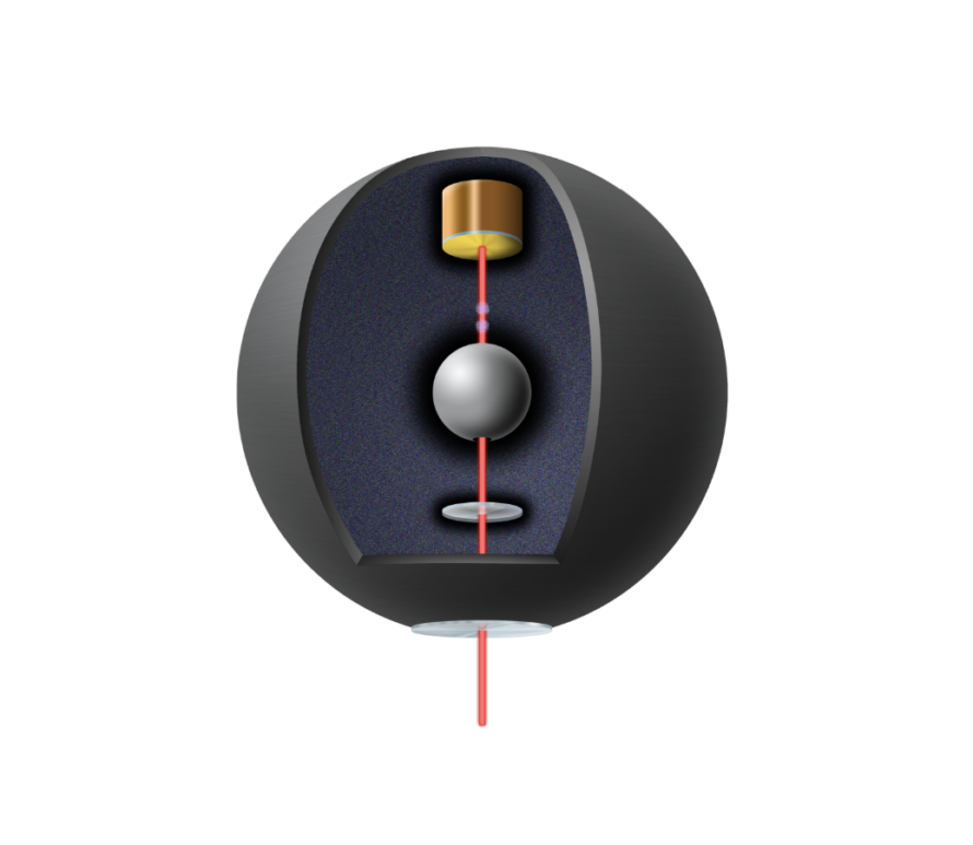 Graphic showing inside of a black sphere with red line through the center