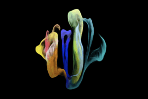 Computer-generated image with oil-paint-like strokes that represent the flow of development in plant roots.