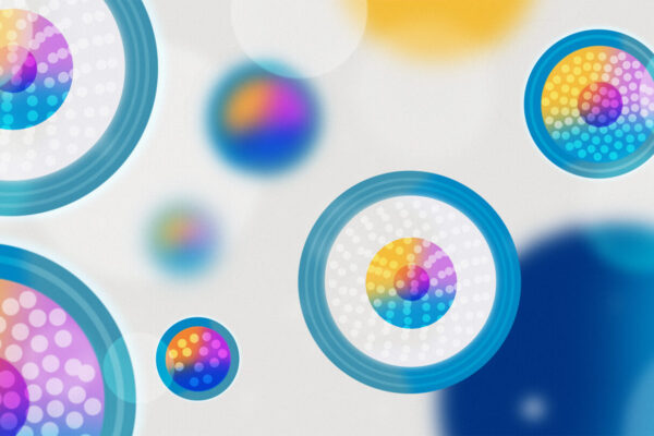 Colorful illustration of spherical lipid nanoparticles.