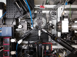 An overhead photo of a complex X-ray setup.
