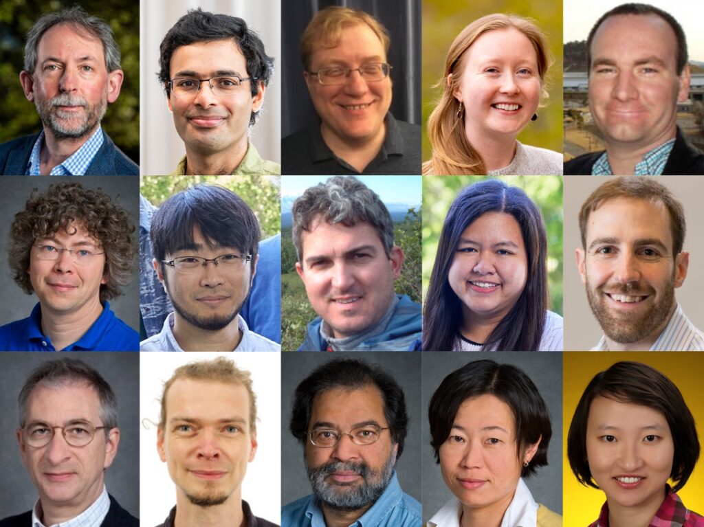 Composite photo of fifteen portraits: Paul David Adams, Asmit Bhowmick, Aaron Samuel Brewster, Margaret Doyle, James Holton, Jan Kern, Hiroki Makita, Nigel Moriarty, Irene Nangca, Daniel Paley, Nicholas K. Sauter, Philipp Stefan Simon, Vittal K. Yachandra, Junko Yano, & Miao Zhang