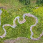 Aerial view of the Colorado river shows how it curves.