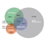 A series of colored, overlapping circles form Venn diagrams depicting the various genome categories represented by publicly available sequences in NCBI and IMG/M.