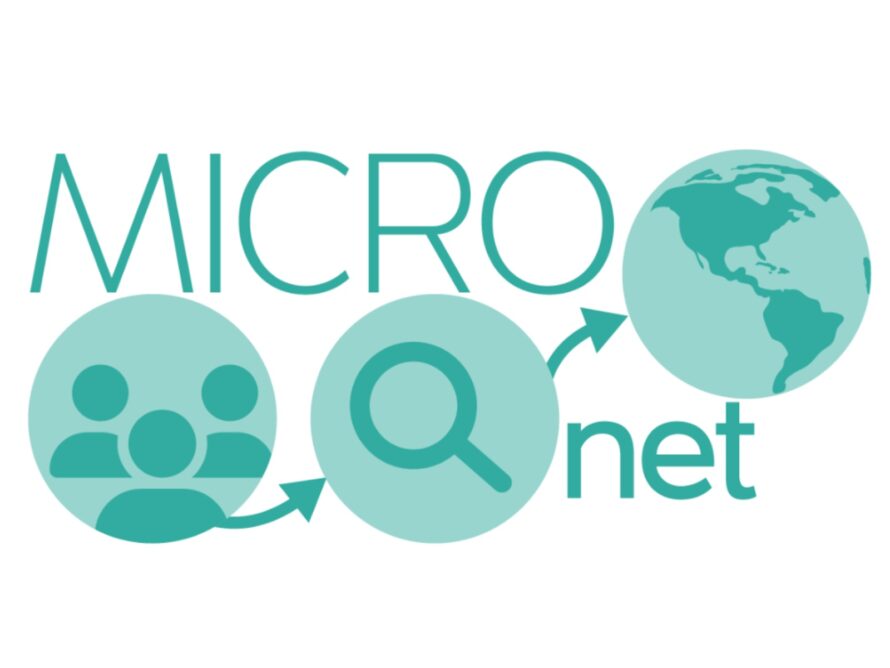 MICROnet logo, which features an icon representing community, a magnifying glass icon, and an earth icon.