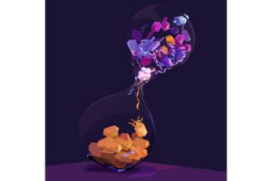 CRISPR-Cas13 creates an evolutionary bottleneck by targeting the RNA of diverse phages, allowing for edited phages (orange) to be specifically enriched. (Credit: Davian Ho)